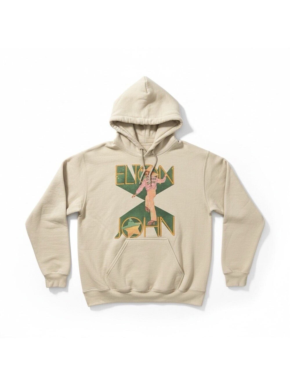 Elton John Hoodie Unisex Beige Small Farewell Yellow Brick Road Tour 2022 Merch